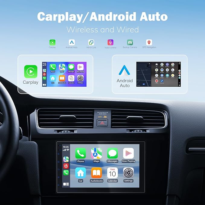 Haudio 7-Inch Double Din Car Stereo with Wireless CarPlay & Android Auto, Bluetooth, GPS Navigation, Backup Camera, Android OS, 2G+32G, for Toyota Ford Chevrolet Honda Dodge