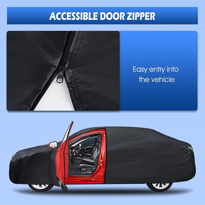 6 Layers Car Cover Waterproof All Weather for Automobiles, Size A2 with Door Zipper & Cotton Universal Fit for Toyota Corolla, Honda Civic, Kia Forte,Hyundai Elantra (178-186 inch)