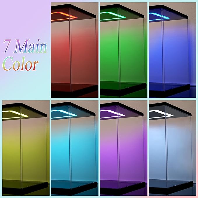 Clear Acrylic Display Case with Light for Gundam Display, Multiple Color Lights Dustproof Protection Display Box for Collectibles Action Figures（14×10×21inch）