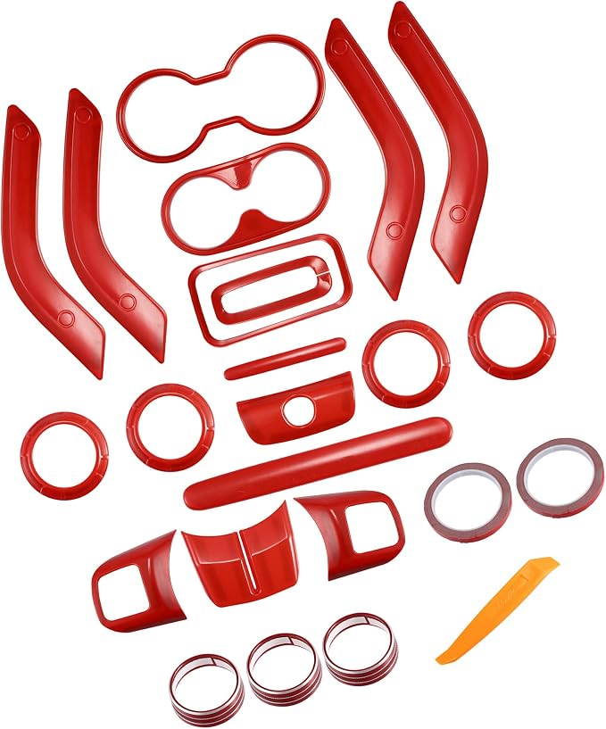 Decoration Set of 21 for Center Console Steering Wheel Air Outlet Door Handle Cover for Jeep Wrangler JK JKU 2011-2018 2-Door 4-Door Interior Trim Accessory Red