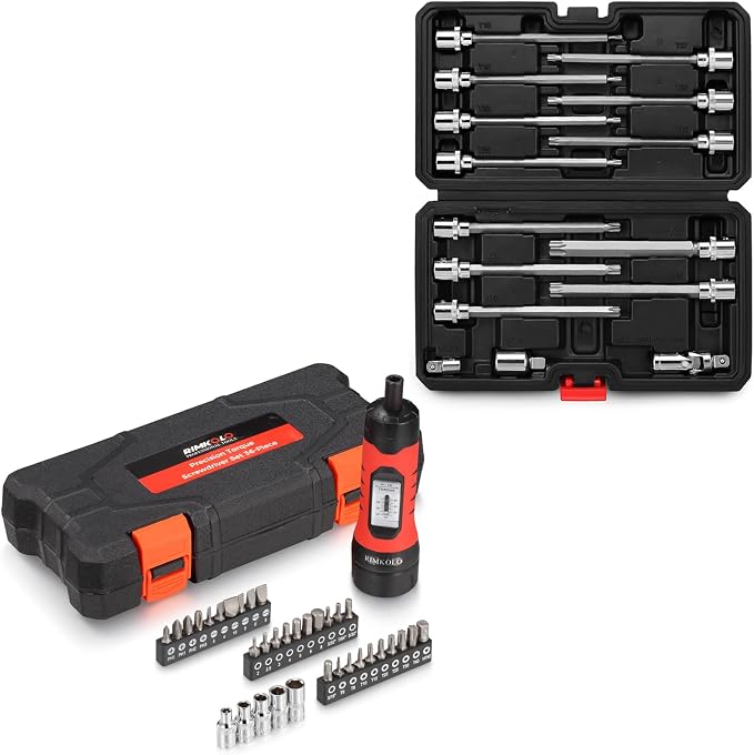 15-Piece 3/8" Drive Extra Long Torx Bit Socket Set & 36-Piece 1/4" Drive Torque Screwdriver Wrench Set