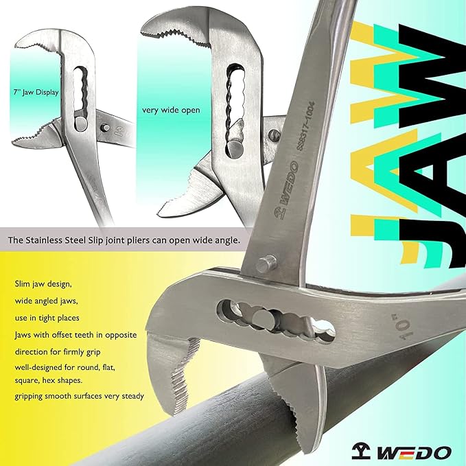 WEDO Stainless Steel Groove Joint Pliers, 12" Adjustable Water Pump Pliers, Slip Joint, Tongue and Groove Plier, V-Jaw, Length 300mm, for Plumbing Repair and Home Maintenance