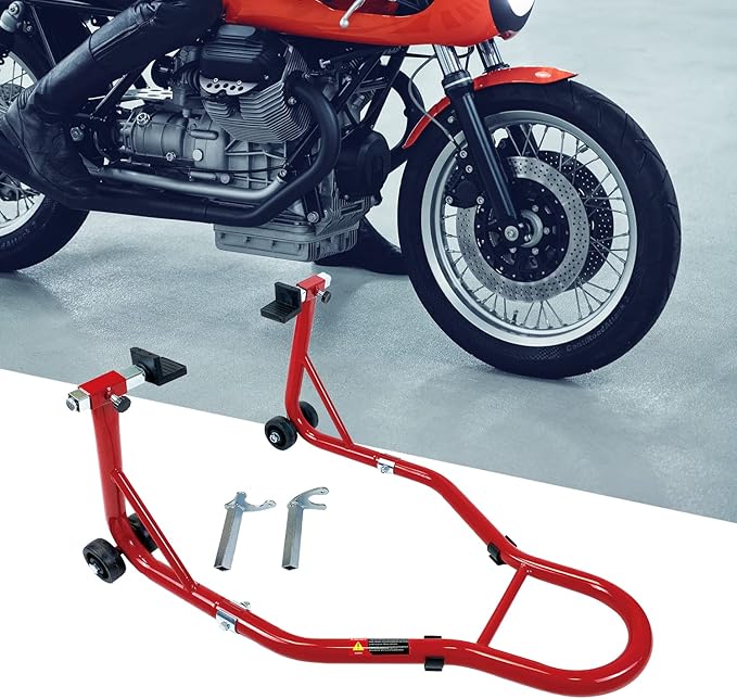 Donext Motorcycle Stand 850LB Sport Bike Rear Wheel Lift Swingarm Paddock Stands Red, Fit for BMW Yamaha Honda Kawasaki Suzuki, with U+L Forks