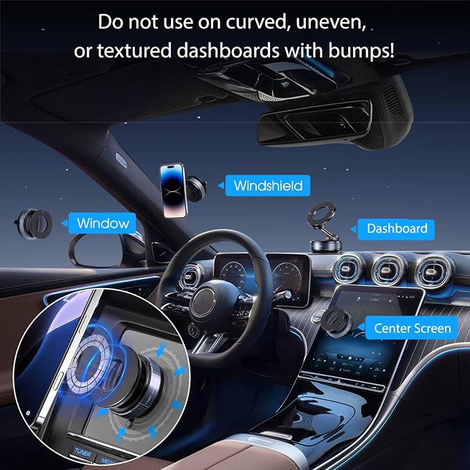 Jikasho Vacuum Magnetic Car Phone Holder for Magsafe, Hands-Free 360° Adjustable Suction Cup Phone Mount for Car/Gym/Mirror/Smooth Surface, Compatible with iPhone & Android (Stellar Gray)