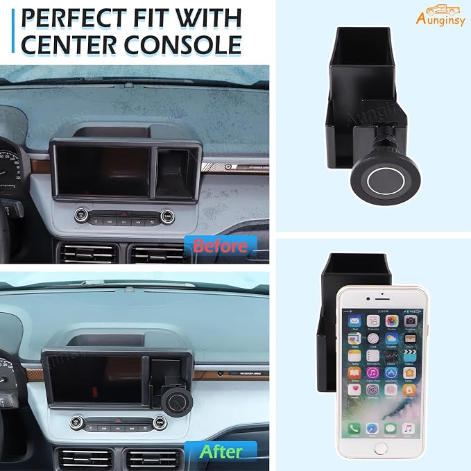 Car Dashboard Hidden Screen Drawer Organizer with Magnetic Suction Phone Holder Compatible with Ford Maverick 2022-2024, Multimedia Display Right Side Panel Storage Box Dash Cubby Insert Accessories