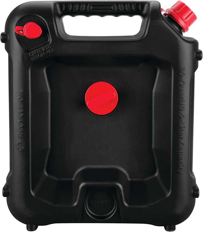 Performance Tool W4076 10-Quart Oil Drain Container, Deep Drain Well, Integrated Handle, Sealing Rubber Gaskets, Black