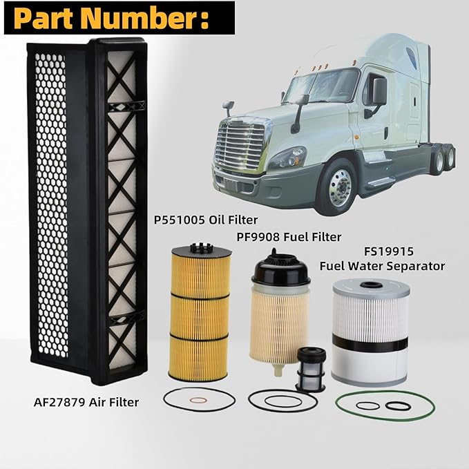 Fit for Freightliner Cascadia DD Series DD13 DD15 DD16 engines Oil Filter, Air Filter, Fuel Water Separator and Fuel Filter Element Kit,Replace AF27879 PF9908 FS19915 P551005