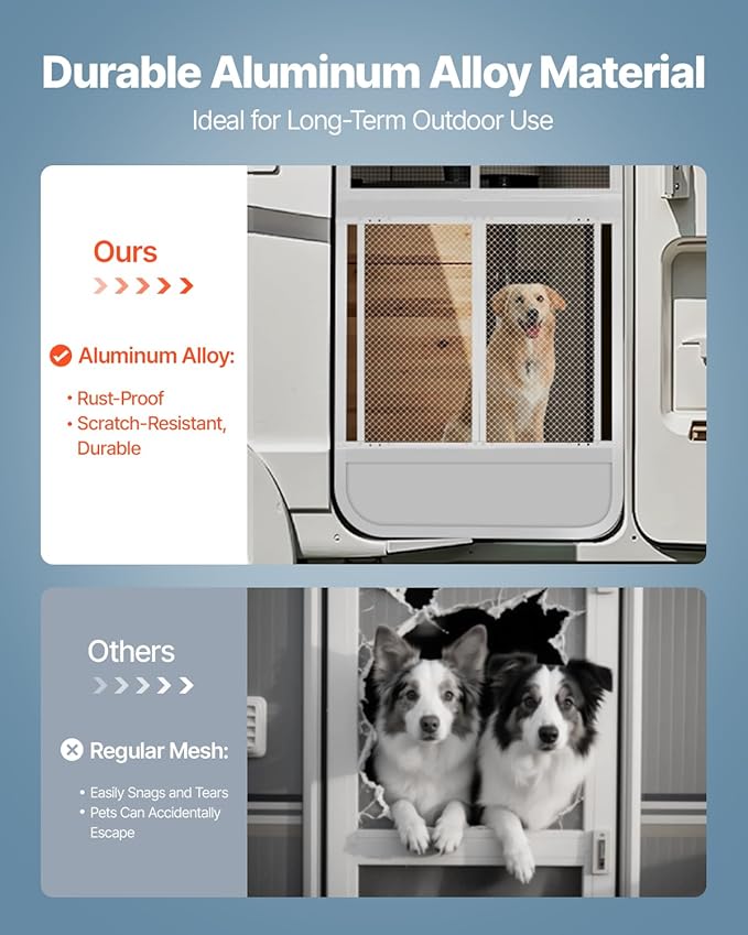 VEVOR RV Screen Door Protector, 28.5 x 31.5 inch Door Grille, Easy to Install and Disassemble, Reinforced Breathable Protective Mesh, Aluminum Alloy Camper RV Entry Protector for Pet Protection, White