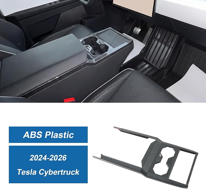Carbon Fiber Center Console Cup Holder Panel Cover Compatible with Tesla Cybertruck 2024-2026
