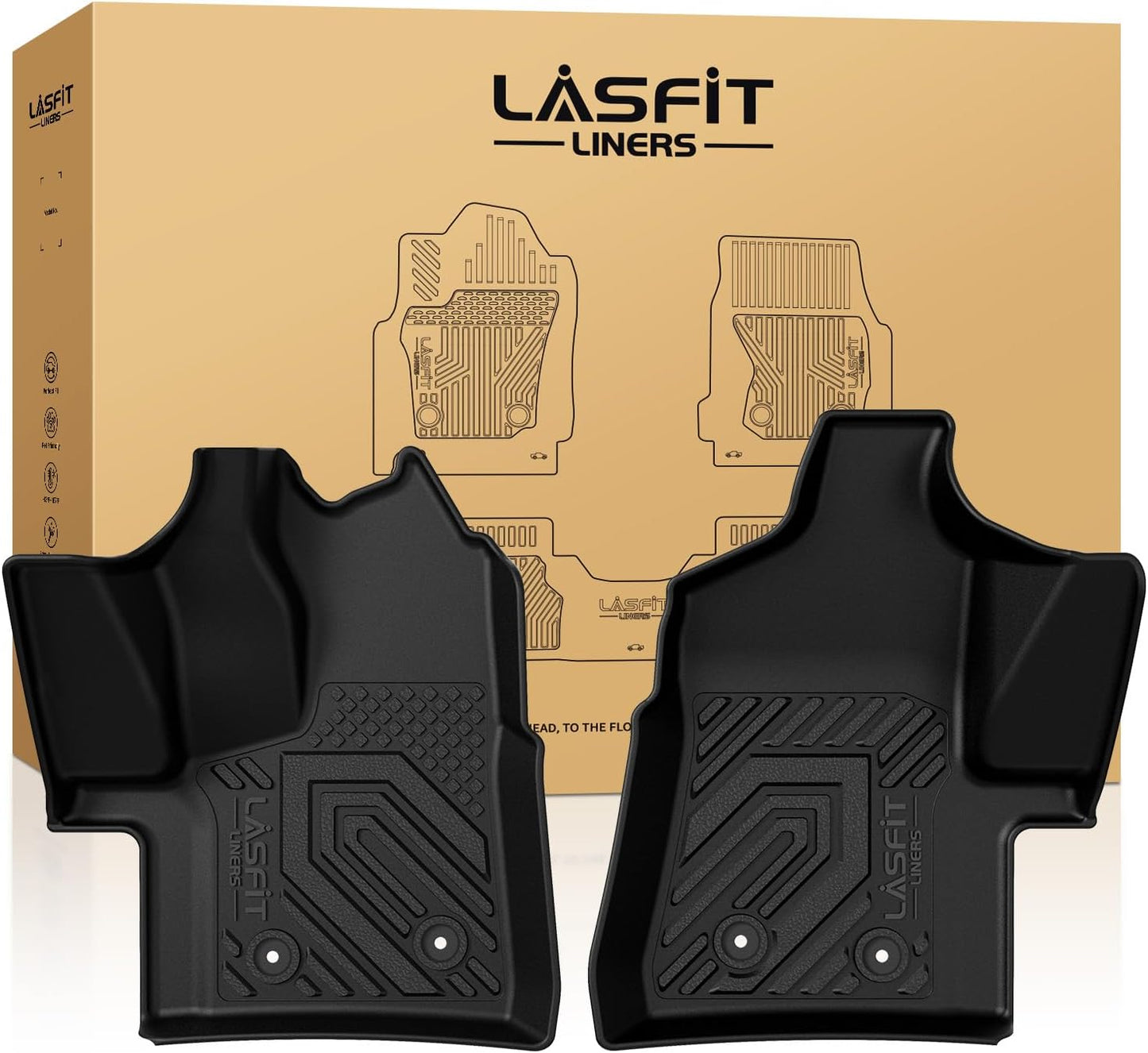 LASFIT Front Floor Mats for 2022-2025 Ford Transit 150/250/350/350HD with Vinyl Floor(Not Fit for Transit Connect) All Weather Protector TPE Car Floor Liners for Transit Vans, 1st Row Only, Black