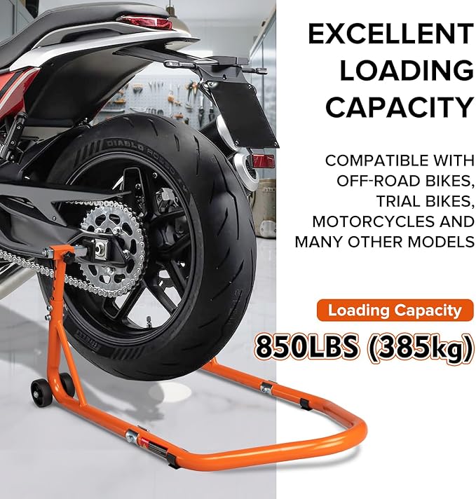 Donext Motorcycle Stand 850LB Adjustable Sport Bike Rear Wheel Lift Swingarm Paddock Stands Orange, 5 Adjustable Heights, U+L
