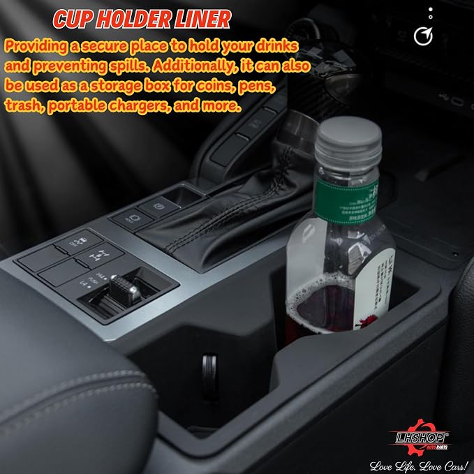 Center Console Cupholder Insert for 2026 2025 2024 Toyota Land Cruiser 1958 LC250 Prado Cup Holder Liners - Protector Cup Drink Coaster Black Car Interior Accessories - TPE