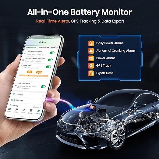 ANCEL BM300 Pro Battery Monitor - 6V/12V/24V Universal with Bluetooth 5.3 & Reinforced Design, Charging & Cranking Tests, Real-Time Alerts for Lead-Acid & Lithium Batteries in RV, Truck, Marine & More