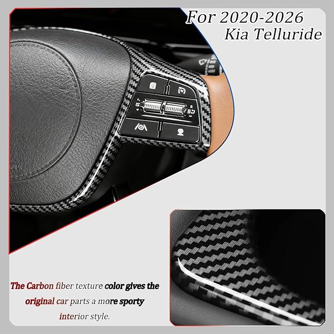 Steering Wheel Button Cover, for Kia Telluride 2020 2021 2022 2023 2024 2025 2026,Steering Wheel Button Panel Protection Frame Molding Trim - Carbon Fiber(Style A)