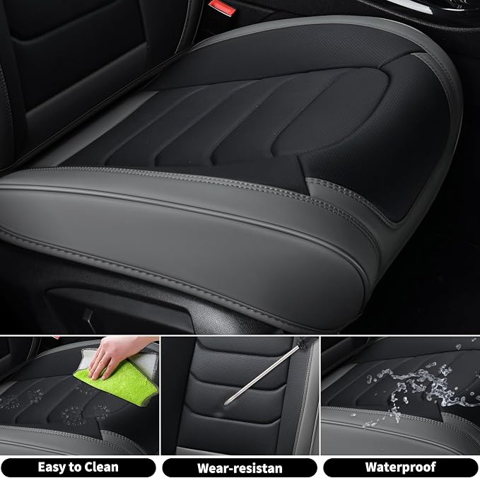 FLORICH Car Seat Covers, Leather Seat Covers, Waterproof Car Seat Protector, Auto Driver Seat Covers Accessories Fit for Most SUV Trucks(Gray&Black, Full Set)
