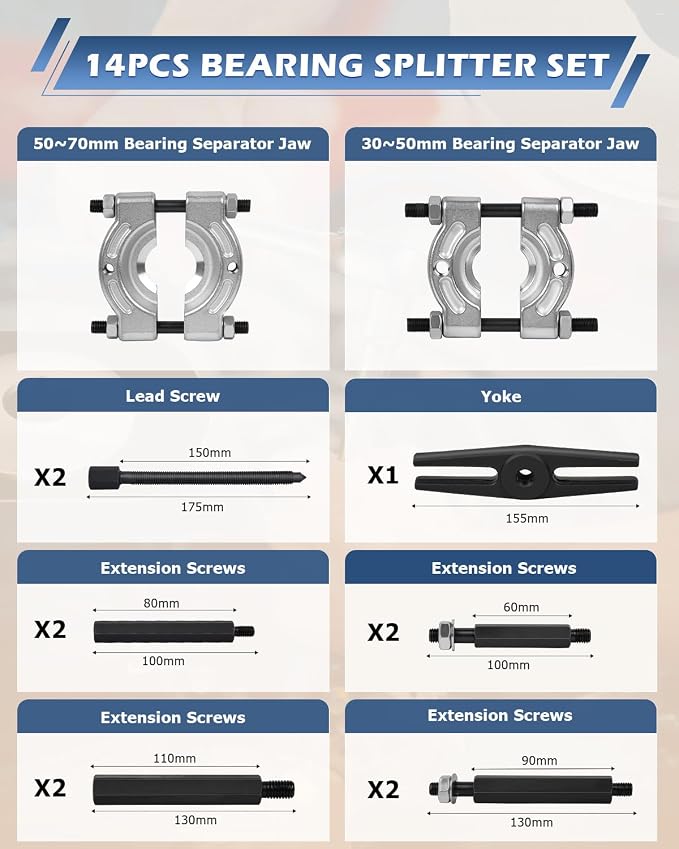 DAYUAN Pull and Press Sleeve Kit with 28 Pcs Bundle with 14pcs Bearing Separator Puller Set