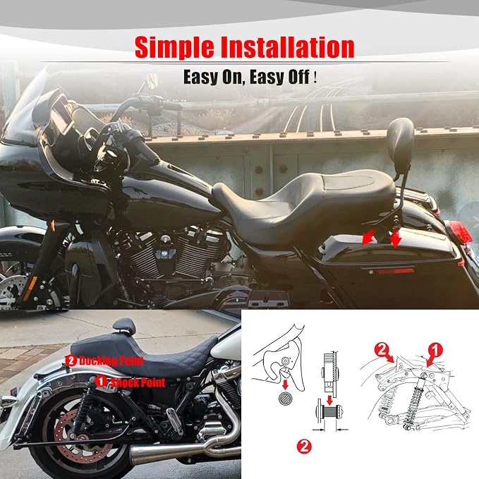 Goldfire Detachable Passenger Backrest for Harley Touring Quick Release Sissy Bar Street Glide Road King Electra Glide 2009-2024 Rear Back Pad (Black)