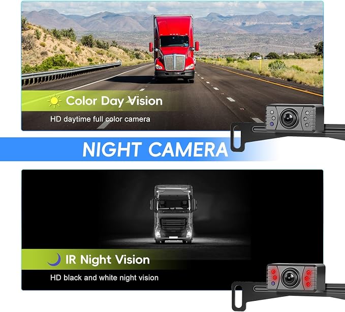 Wireless Backup Camera 4.3" TN Display, IR Night Vision, Customizable Parking Lines, Digital License Plate Rear View Camera for Truck Pickup Trailer Car RV Camper SUV Ease Install