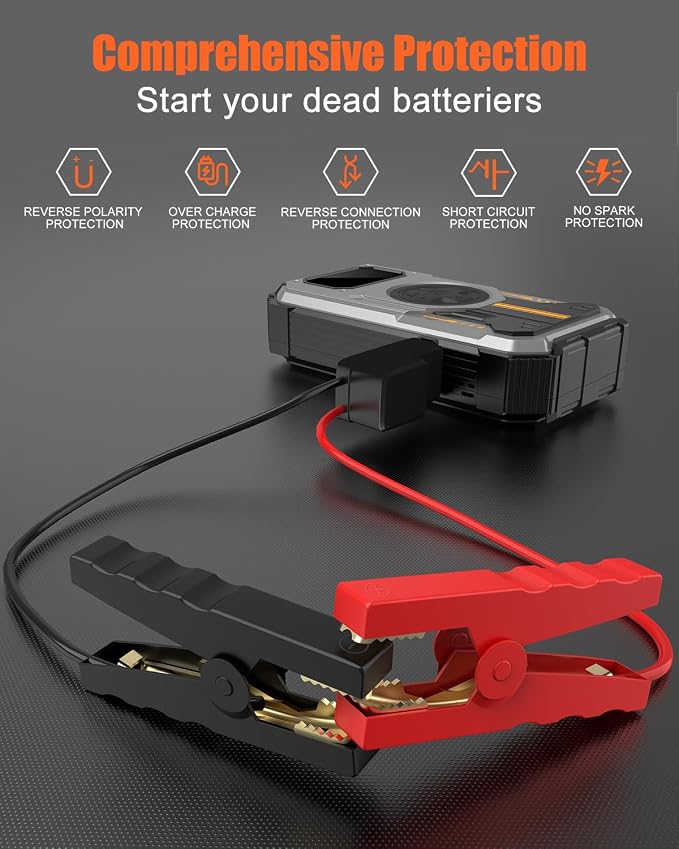PD-270 6000A Jump Starter with Air Compressor, 150 PSI Portable 12V Car Battery Booster (Up to 7.5L Gas/6.5L Diesel), LCD Display, LED Light & Power Bank