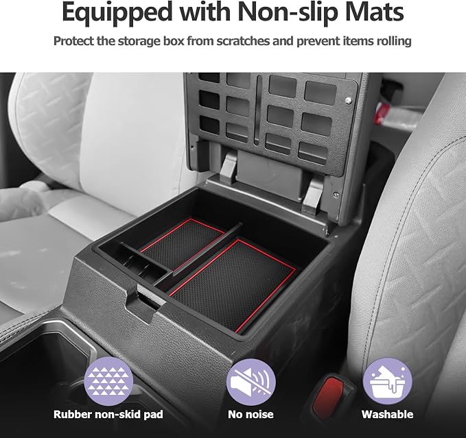 LUWU 2025 2026 Tacoma Center Console Organizer Fit for 2024 2025 2026 Tacoma Accessories Armrest Storage Box Armrest Organizer Insert Tray Armrest Console Organizer (Red)