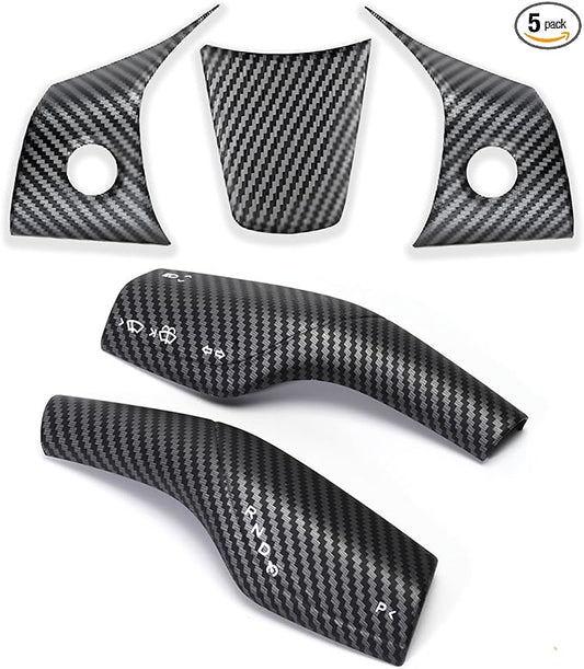 Steering Wheel Trim Cover with Gear Shift Cover for Tesla Model 3 Y Decorative Accessories 5Pcs(Matte Carbon Fiber Pattren)