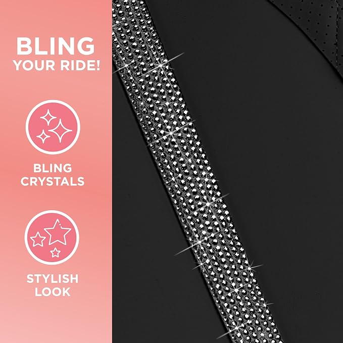BlingStitch™ Car Seat Covers for Front Seats - Luxurious Black Vegan Leather Seat Covers for Cars with Clear Bling Crystals, Premium Automotive Seat Covers for SUV, Trucks, Car Bling Luxury