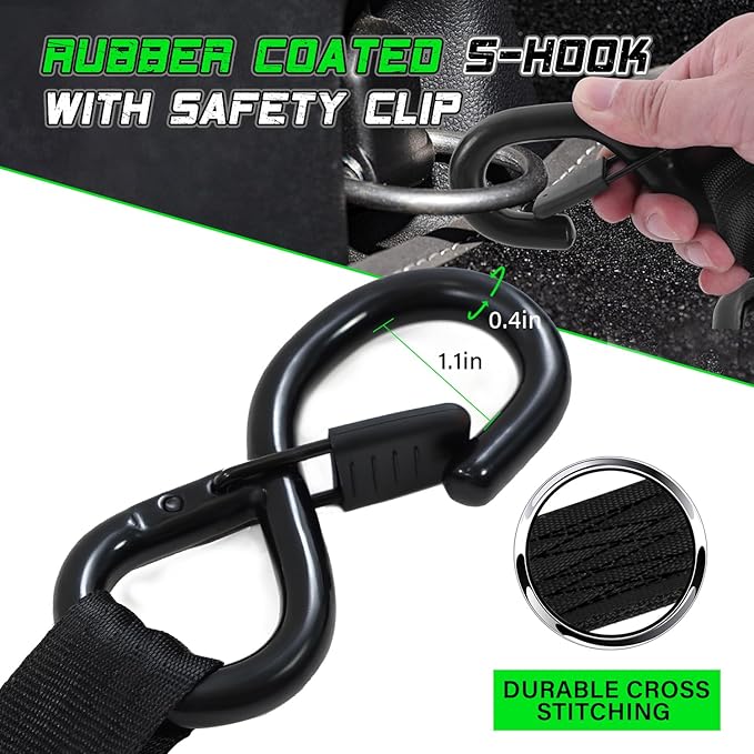 Retractable Ratchet Straps (2pk) -Patented | 1.5 in x 16 ft Heavy Duty Auto Ratchet Straps with Soft Loops | Perfect Automatic Tie Downs for Motorcycle,Kayak and Truck | Break Strength 5,000LBS/2268KG