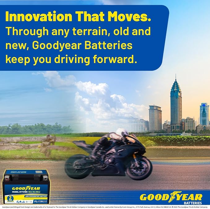 Goodyear GYTZ10S - 12 Volt 10 AH, 190 CCA, Rechargeable High-Performance, Maintenance Free, SLA - AGM Battery for Motorcycle, ATV, UTV, Scooter, Snowmobile, Motorbike and more!