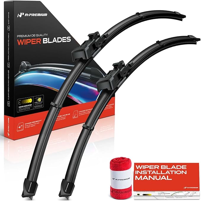 A-Premium 26" + 24" Windshield Wiper Blades Compatible with Buick Verano 2012-2017, Cascada 2016-2019 - TLP Connector, with Wear Indicator & Towel, Left and Right (Pack of 2)