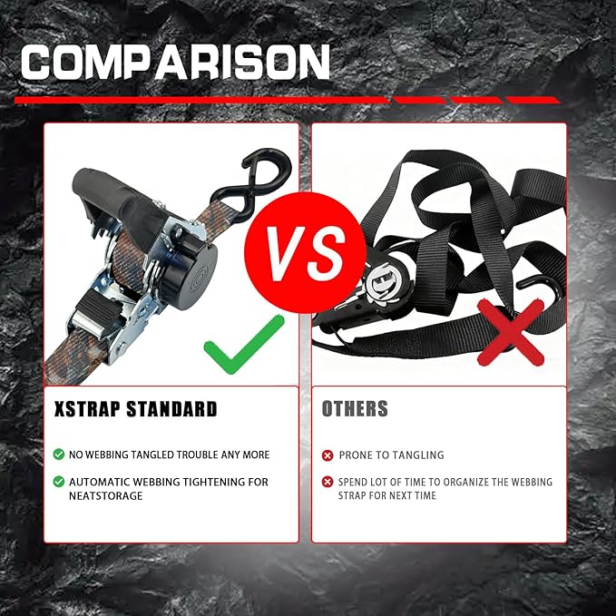 2-Pack Retractable Ratchet Tie Down Straps, 1" x 10ft with Soft Loops & S-Hooks, 1500lbs Break Strength Self-Retracting Cargo Straps for Truck, Trailer, Motorcycle, ATV, Kayak (Camouflage)