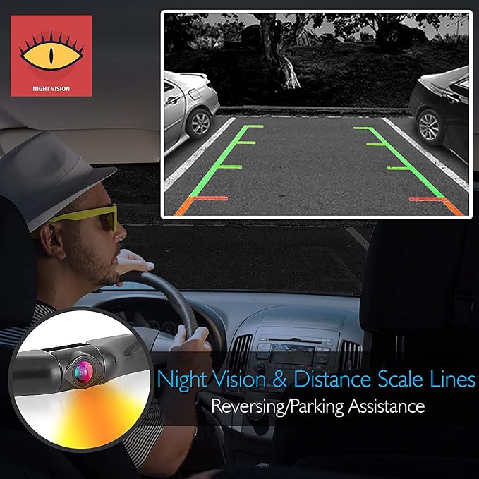 Pyle Rear View Backup Car Camera - Screen Monitor System w/ Parking and Reverse Assist Safety Distance Scale Lines, Waterproof & Night Vision, 7" LCD video Color Display for Vehicles - Pyle PLCM7500