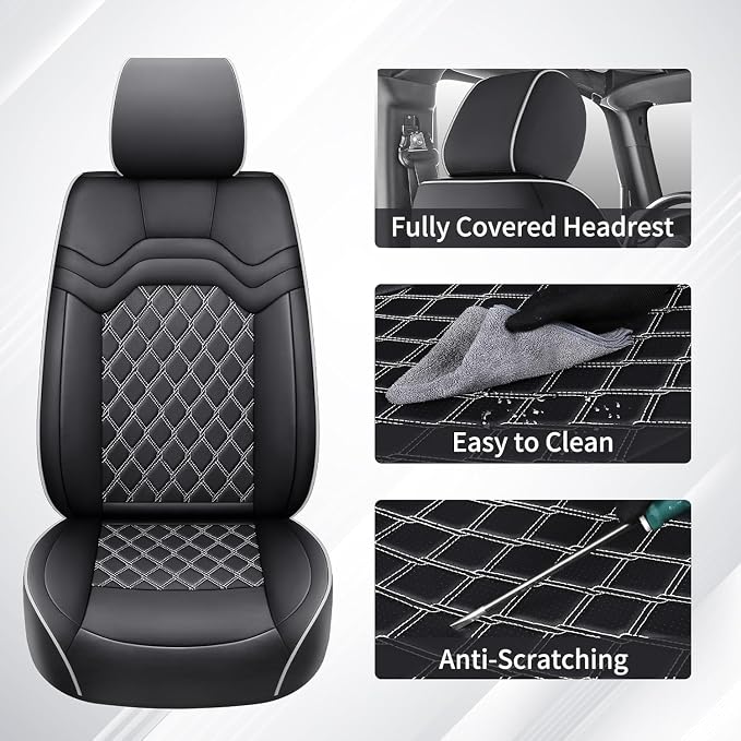Huidasource Fit for Truck Front Seat Covers Chevy Silverado, Front Truck Seat Covers GMC Sierra 1500 2007-2026, 2500HD 3500HD 2015-2026 Crew Double Extended Cab Chevrolet Front Seat Covers Black&White