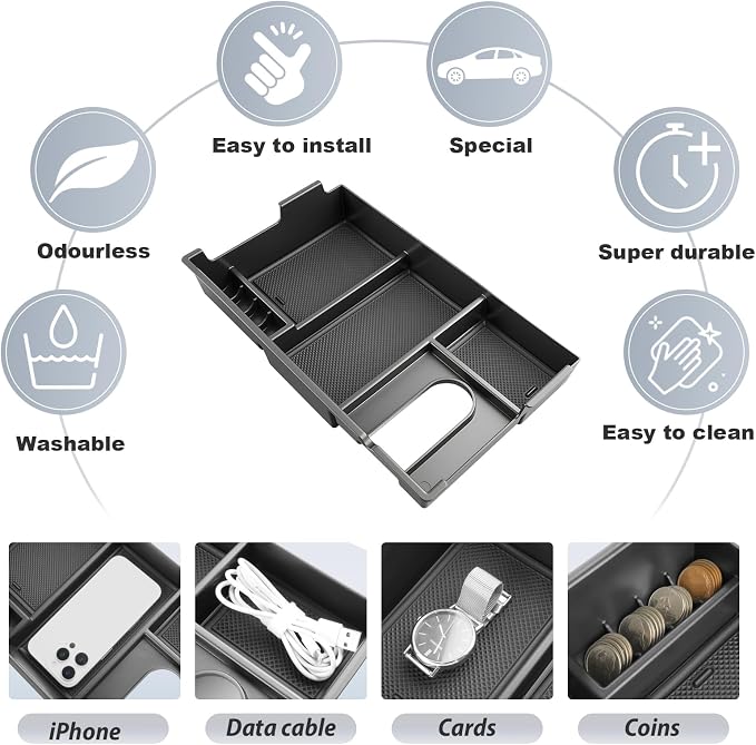 SKTU for 2007-2021 Toyota Tundra Center Console Organizer for 2007-2021 Toyota Tundra/Sequoia Console Tray 2007-2021 Tundra Sequoia Accessories ABS Durable Armrest Storage Box