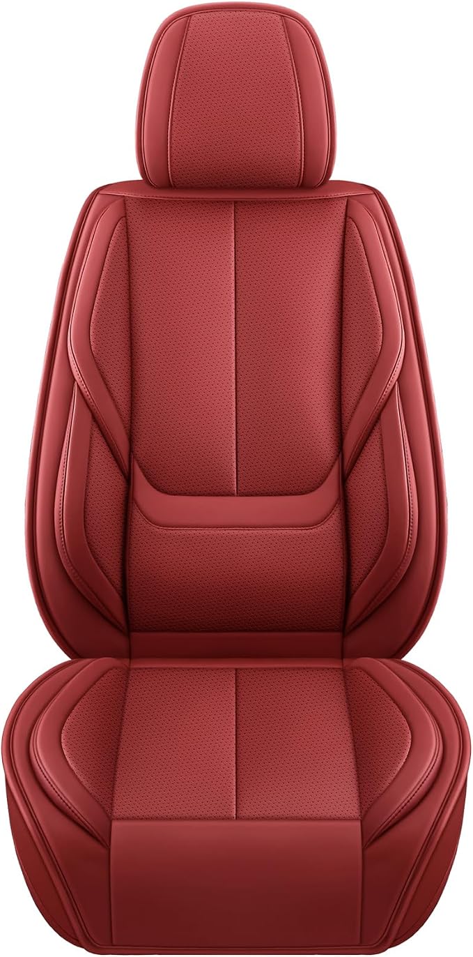 MINGBRON Front Car Seat Covers, Leather Car Seat Covers, Fit for Most Cars SUV and Most Sedan Red