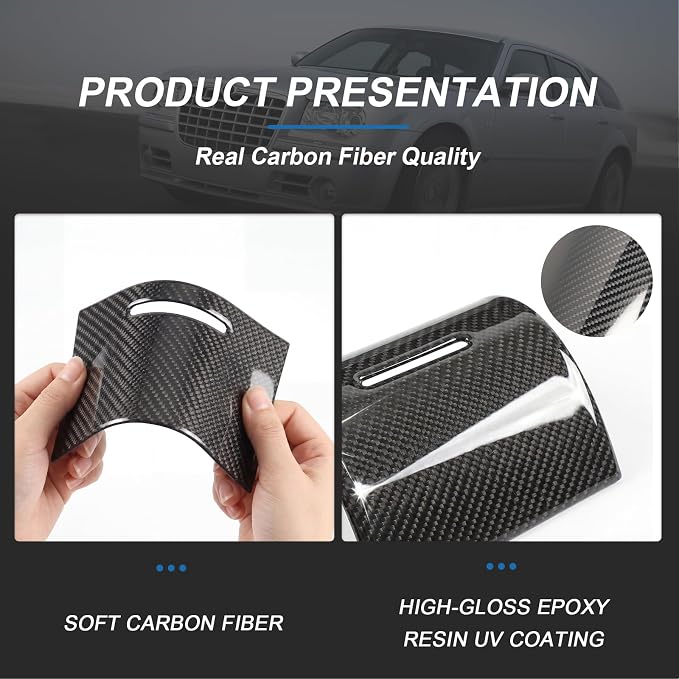 Real Carbon Fiber Gear Shift Panel Trim Cup Holder Panel Trim Compatible with Chrysler 300 2005-2007, Interior Decor Sticker Accessories