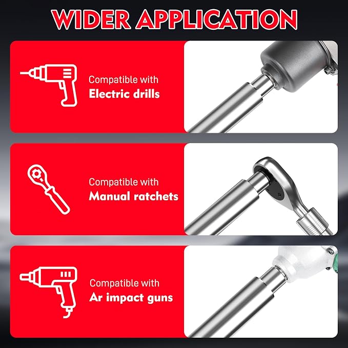Offset Extension Wrench for Tight Spaces, 2 in 1 1/2'' Drive Offset Wrench, Offset Extension Wrench Impact for Electric Drill/Ratchet/Impact Wrench - with 10 Hex Socket
