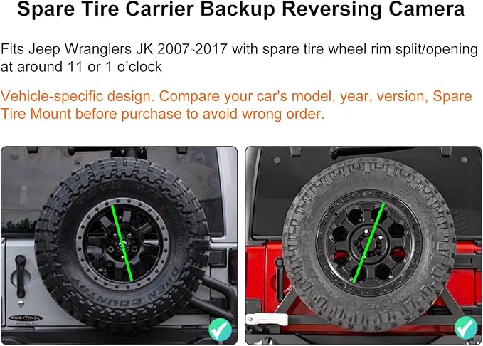 ASURE Adjustable Spare Tire Backup Camera for Jeep Wrangler JK 2007-2017,1080P HD Starlight Rear View Camera, PAL NTSC AHD CVBS Switch, 170° Wide Angle with 26FT Cable, IP68 Waterproof