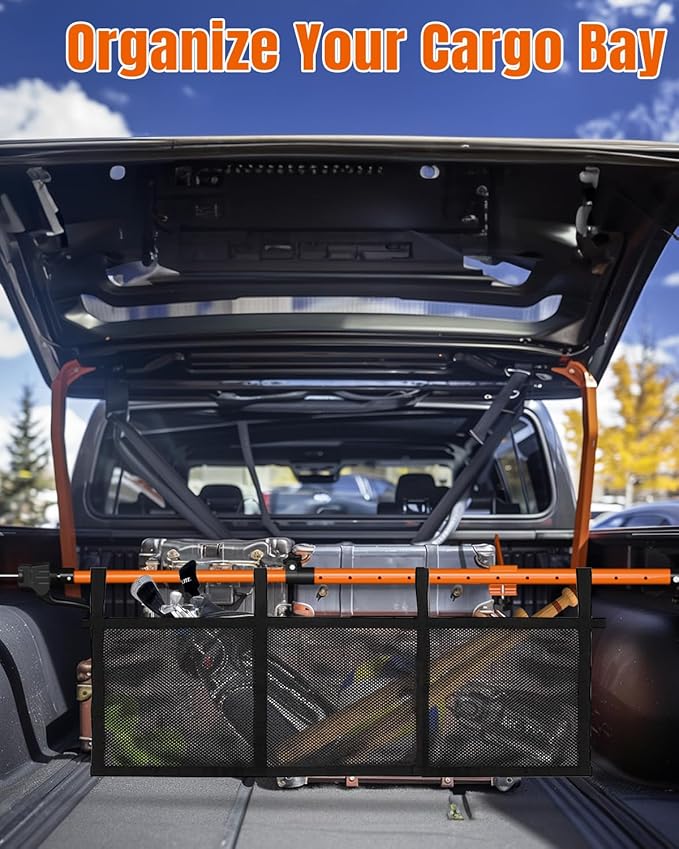 HOLOTHURIAN Adjustable Cargo Bars for Pickup Truck Bed Cargo Bars for SUVs, Trailers, Vans, Adjustable from 40" to 70", Comes with Premium Cargo Net Organizer and Divider Bar, 2-Pack
