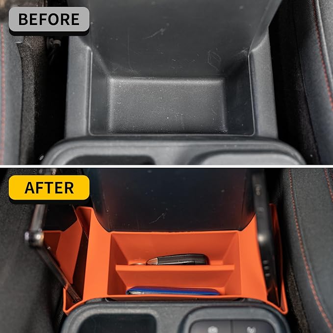 Center Console Organizer Bundle with 2022-2025 Maverick Front Center Console Gear Shifter Storage Organizer Tray Silicone Front Armrest Storage 2024 Maverick Accessories (Orange)