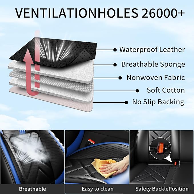 4Runner Car Seat Covers Custom Fit for Toyota 4Runner 2003-2026 Full Coverage Leather Waterproof Breathable Seat Cover, Automotive Seat Protectors, Airbag Compatible Front Seats, Black-Blue