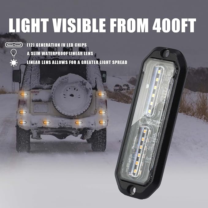 WINECO Amber White led strobe lights for trucks Emergency Strobe Lights Kits for construction Vehicles LED Surface Mount Grill Grille Light Flashing Warning lights With Digital Controller 12 LED