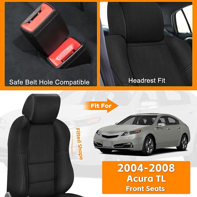 Front Seat Covers Compatible with 2004-2008 Acura TL, Heavy Duty Cationic Linen Fabric Seat Protector