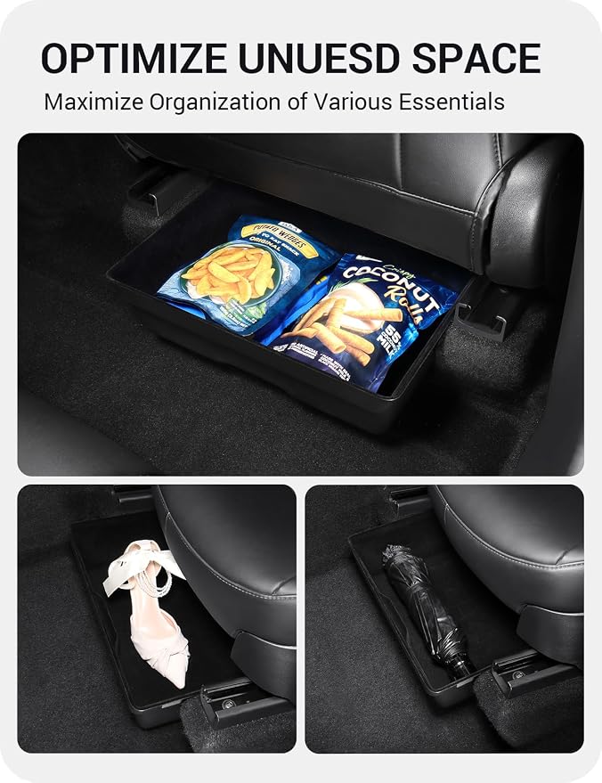 BASENOR 2Pack Tesla Model Y Under Seat Storage Box, Waterproof Hidden Storage Underseat Organizer with Lid Cover Tray for 2020-2024 Model Y Accessories