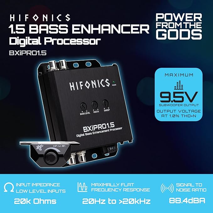 Hifonics BXIPRO1.5 Bass Enhancer, Digital Processor with Dash Mount Remote Control, Integration with Any Vehicle for Upgraded Subwoofer System, Black
