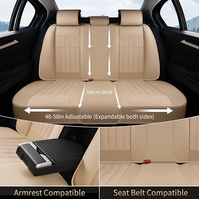 FLORICH Seat Cover, Leather Car Seat Covers Full Set, Waterproof Car Seat Protectors 5 Seats, Front and Rear Seat Covers for Cars, Automotive Seat Protector Fit for Most Sedans SUV Truck - Beige