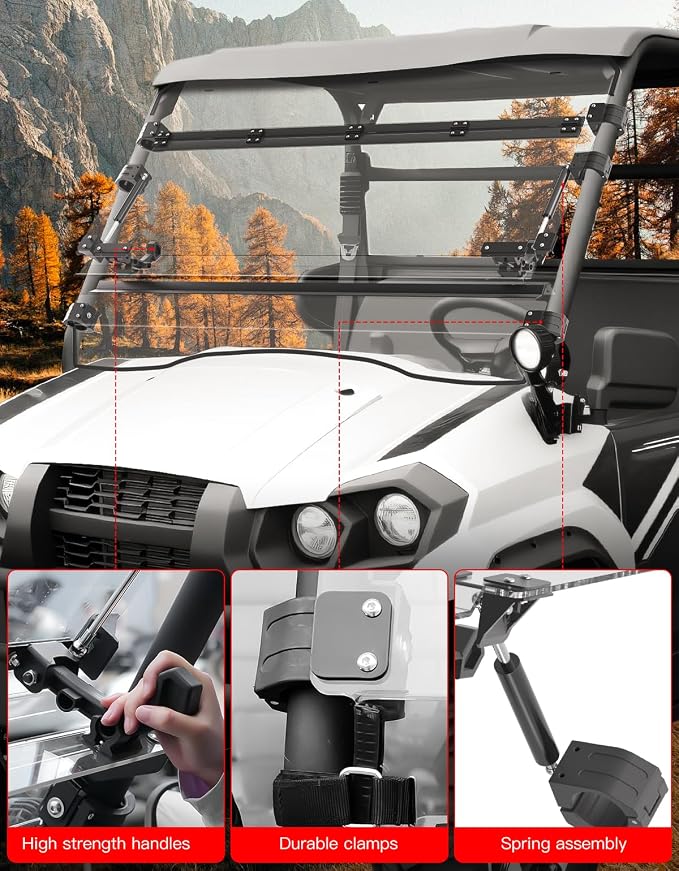 3-in-1 Flip Up Windshield for Kawasaki Mule Pro MX,Clear 1/5" Hard Coated Front Flip Windshield UTV Adjustable Windscreen for Kawasaki Mule Pro MX 2019-2026 Accessories,Can Open/Vented/Closed