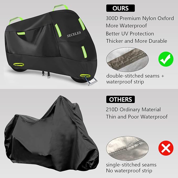 SECELES Scooter Cover Waterproof Outdoor, Vespa Cover All Weather Protection fits up to 82" Vespa Scooter 125cc 150cc Motorcycle Tarp Accesorios para Moto (XL: 82" x 37" x 50")