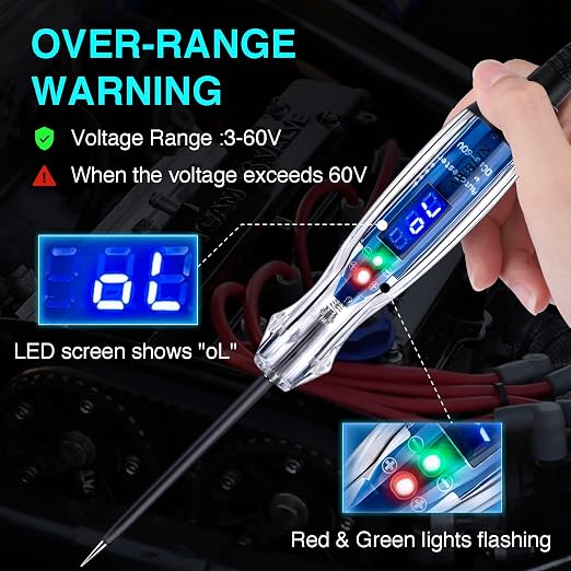AWBLIN Automotive Test Light 3-60V DC Digital LED Ciruit Tester Auto Bidirectional Voltage Tester with Voltmeter and 220pcs Fuse Assortment Kit Assorted Replacement Blade Fuses Standard & Mini