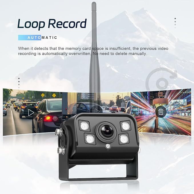 9 Inch Wireless Backup Camera for Truck with 2 Rear View Camera System for Cars, 4 Channels Split Screen, BSD Alert, Night Vision, IP68K Waterproof, for Truck, Pickup, Trailer, Cars Parking Safety