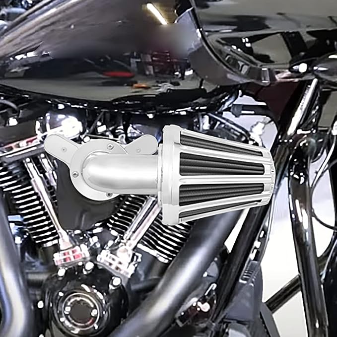 Air Cleaner Filter 90° Forward-Facing Intake Kit CNC Fit for Harley Touring Softail Dyna Sportster XL (Chrome Housing Grey Element, C For Touring 08-16,Softail 16-17,Trike 08-16)